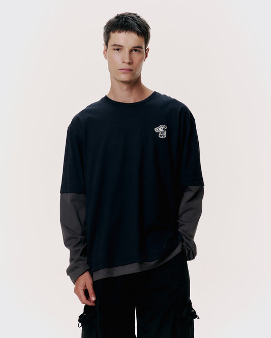 DOUBLE LAYERED LONG-SLEEVE T-SHIRT WITH LOGO EMBROIDERED