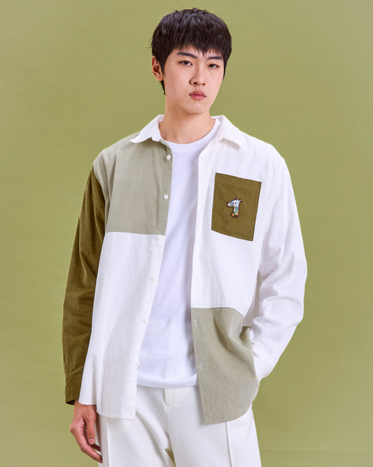 CORDUROY COLOR-BLOCK  OVERSIZED SHIRT WITH LOGO EMBROIDERED