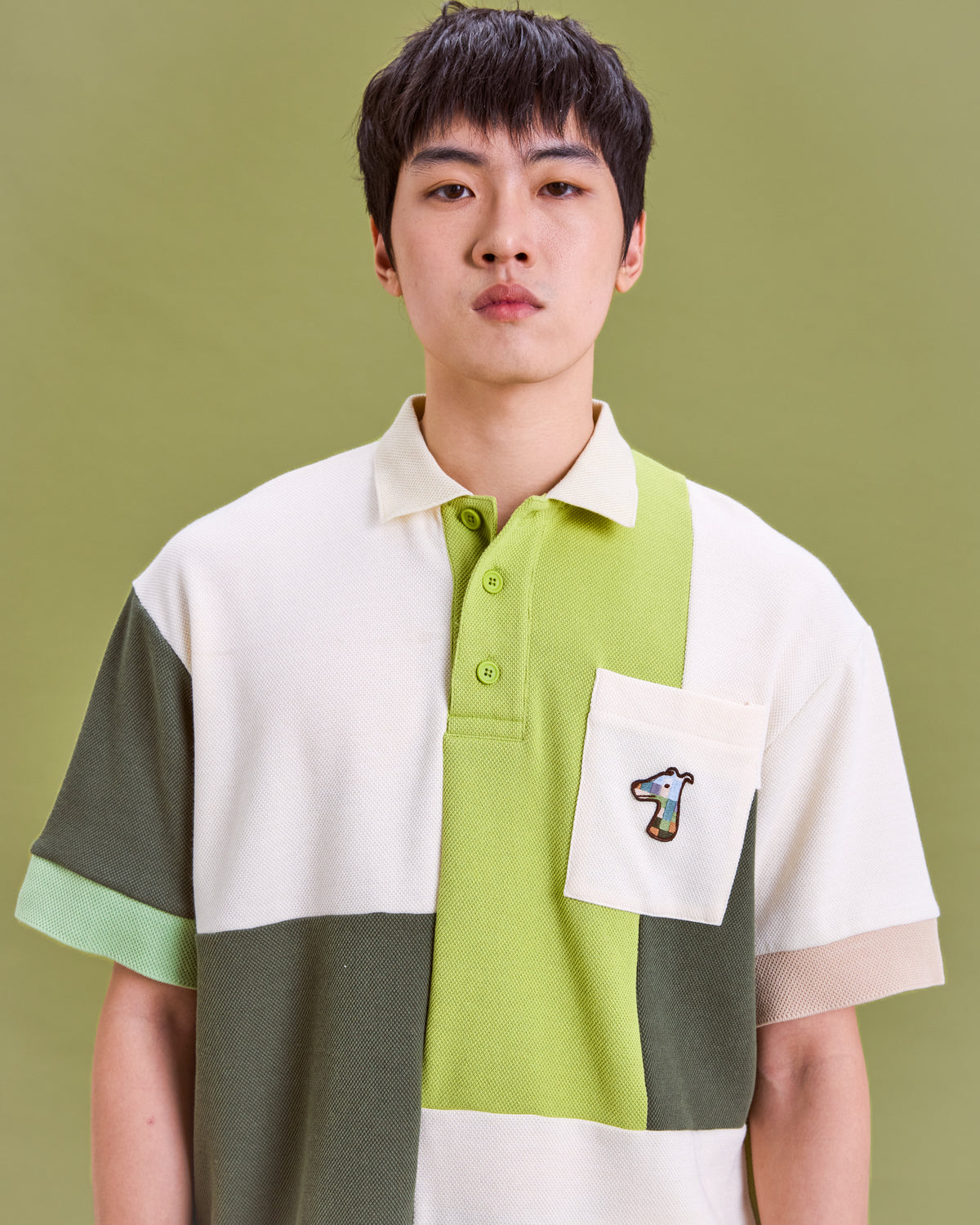 BOXY FIT COLOR-BLOCK POLO SHIRT WITH LOGO EMBROIDERED