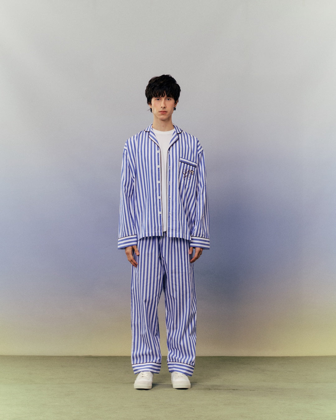 SMILEYHOUND PAJAMA-STRIPE PIPED LOUNGE PANTS