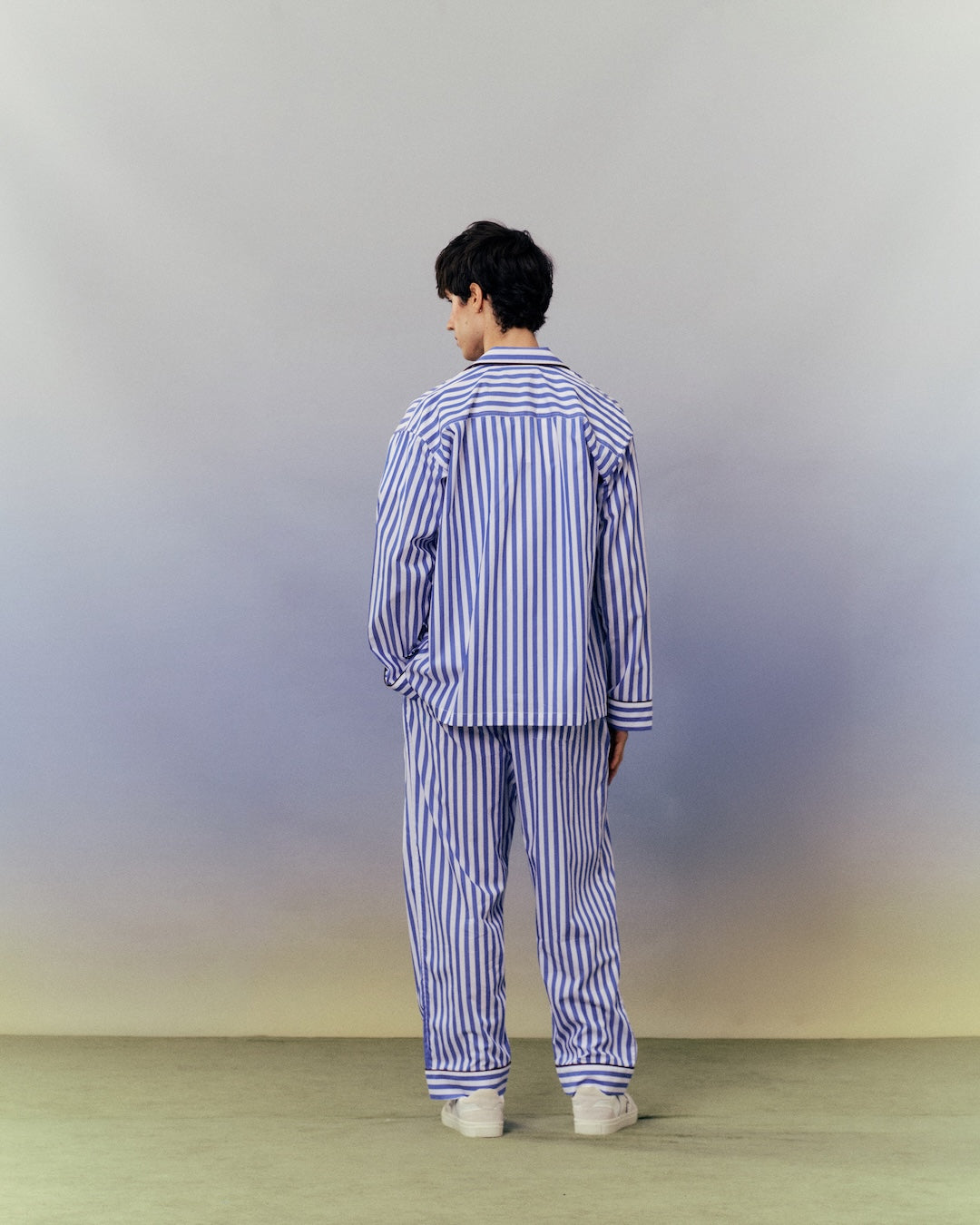 SMILEYHOUND PAJAMA-STRIPE PIPED LOUNGE SHIRT