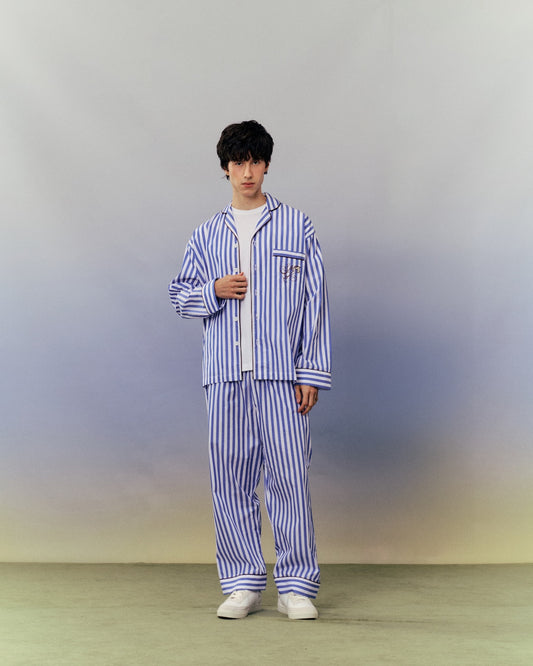 SMILEYHOUND PAJAMA-STRIPE PIPED LOUNGE SHIRT
