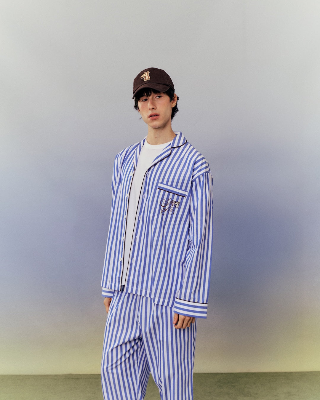 SMILEYHOUND PAJAMA-STRIPE PIPED LOUNGE SHIRT