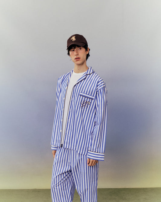 SMILEYHOUND PAJAMA-STRIPE PIPED LOUNGE SHIRT