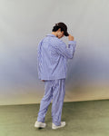 SMILEYHOUND PAJAMA-STRIPE PIPED LOUNGE SHIRT