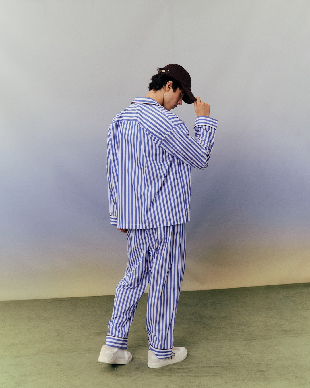 SMILEYHOUND PAJAMA-STRIPE PIPED LOUNGE SHIRT