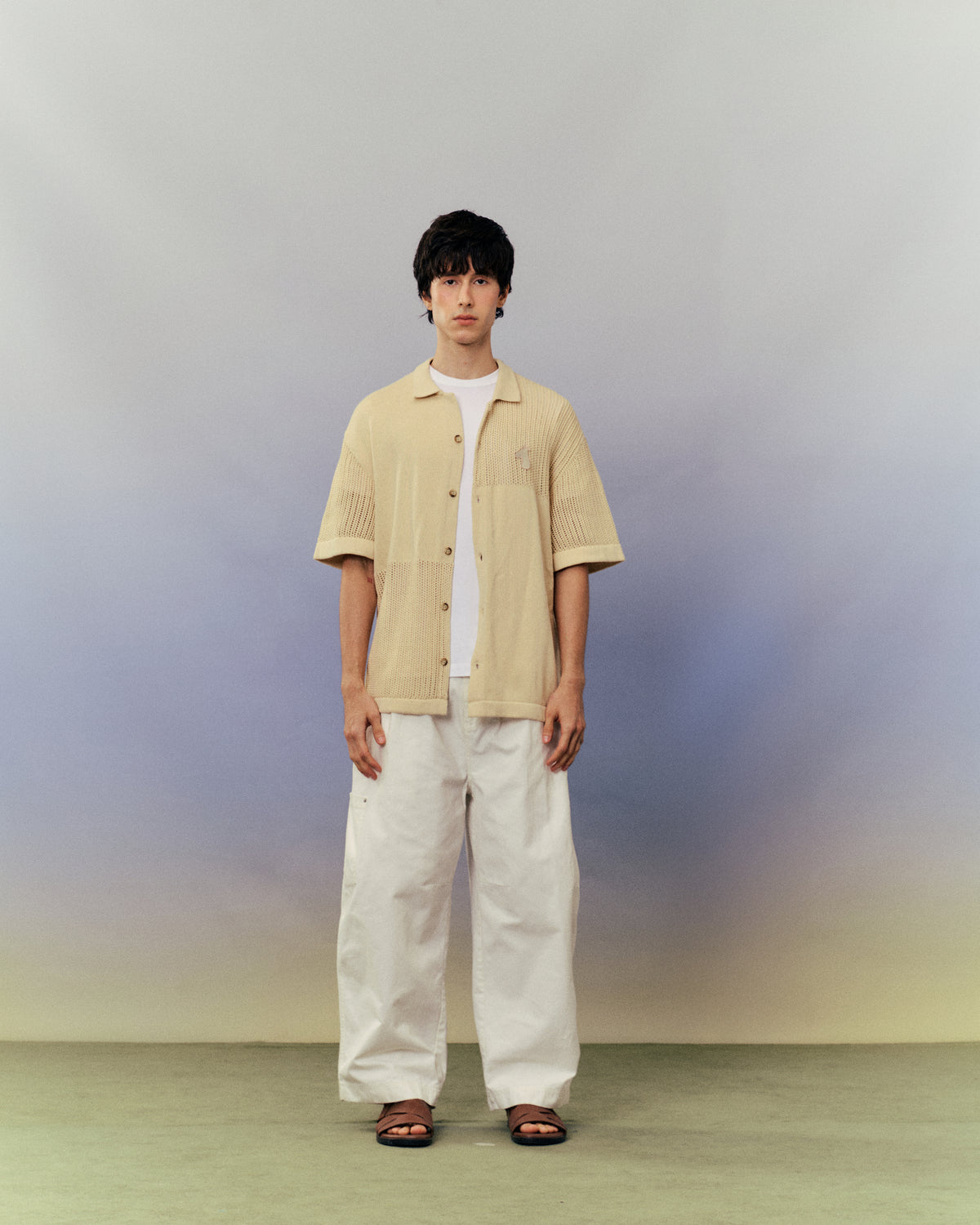 SMILEYHOUND MIXED-TEXTURE KNITTED CAMP SHIRT