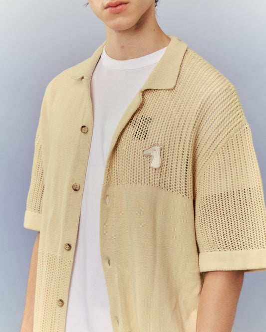 SMILEYHOUND MIXED-TEXTURE KNITTED CAMP SHIRT