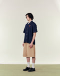 SMILEYHOUND CAMP COLLAR DENIM LEATHER PATCH LOGO SHIRT