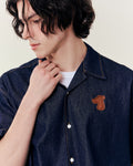 SMILEYHOUND CAMP COLLAR DENIM LEATHER PATCH LOGO SHIRT