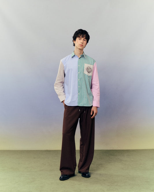 SMILEYHOUND SUMMER CLUB LOGO MIXED-STRIPE PANEL SHIRT