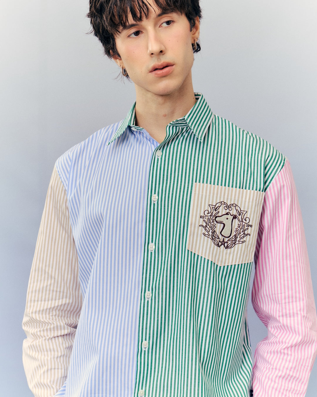 SMILEYHOUND SUMMER CLUB LOGO MIXED-STRIPE PANEL SHIRT