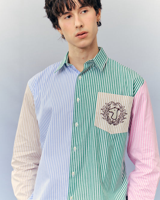SMILEYHOUND SUMMER CLUB LOGO MIXED-STRIPE PANEL SHIRT