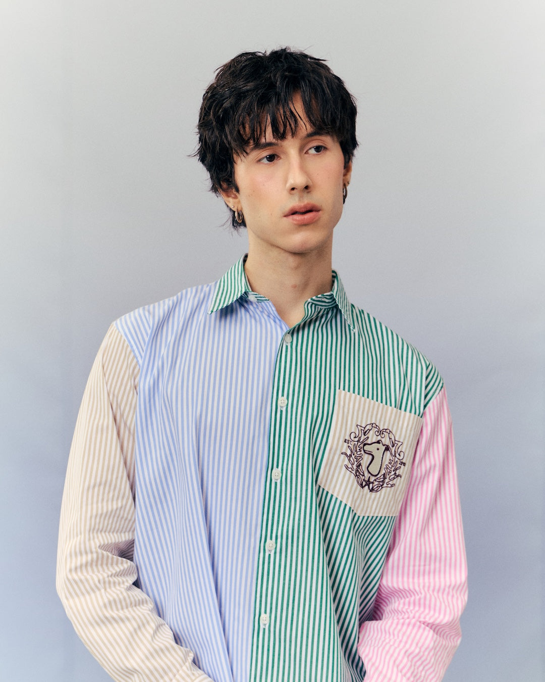 SMILEYHOUND SUMMER CLUB LOGO MIXED-STRIPE PANEL SHIRT