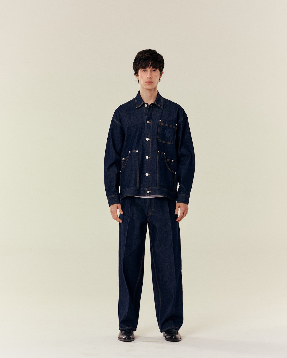 SMILEYHOUND DENIM WORK JACKET WITH DOUBLE-LAYER POCKETS