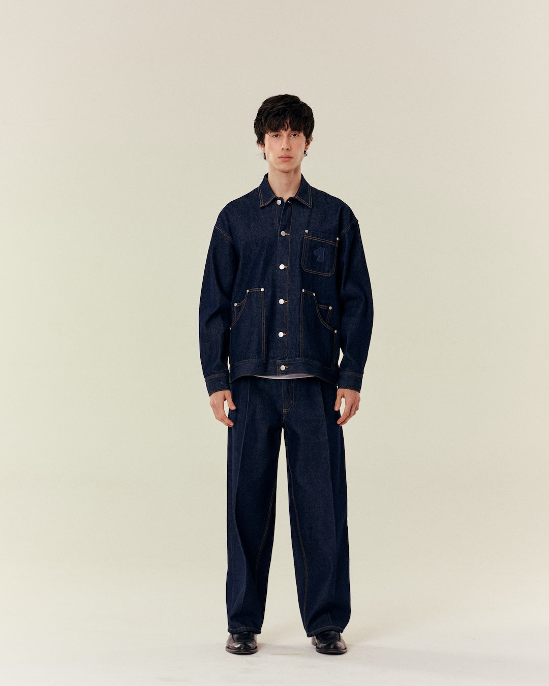 SMILEYHOUND DENIM WORK JACKET WITH DOUBLE-LAYER POCKETS