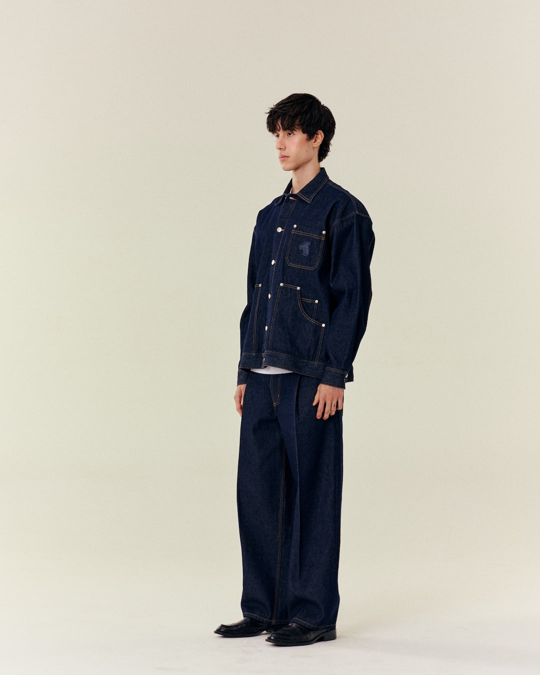 SMILEYHOUND DENIM WORK JACKET WITH DOUBLE-LAYER POCKETS