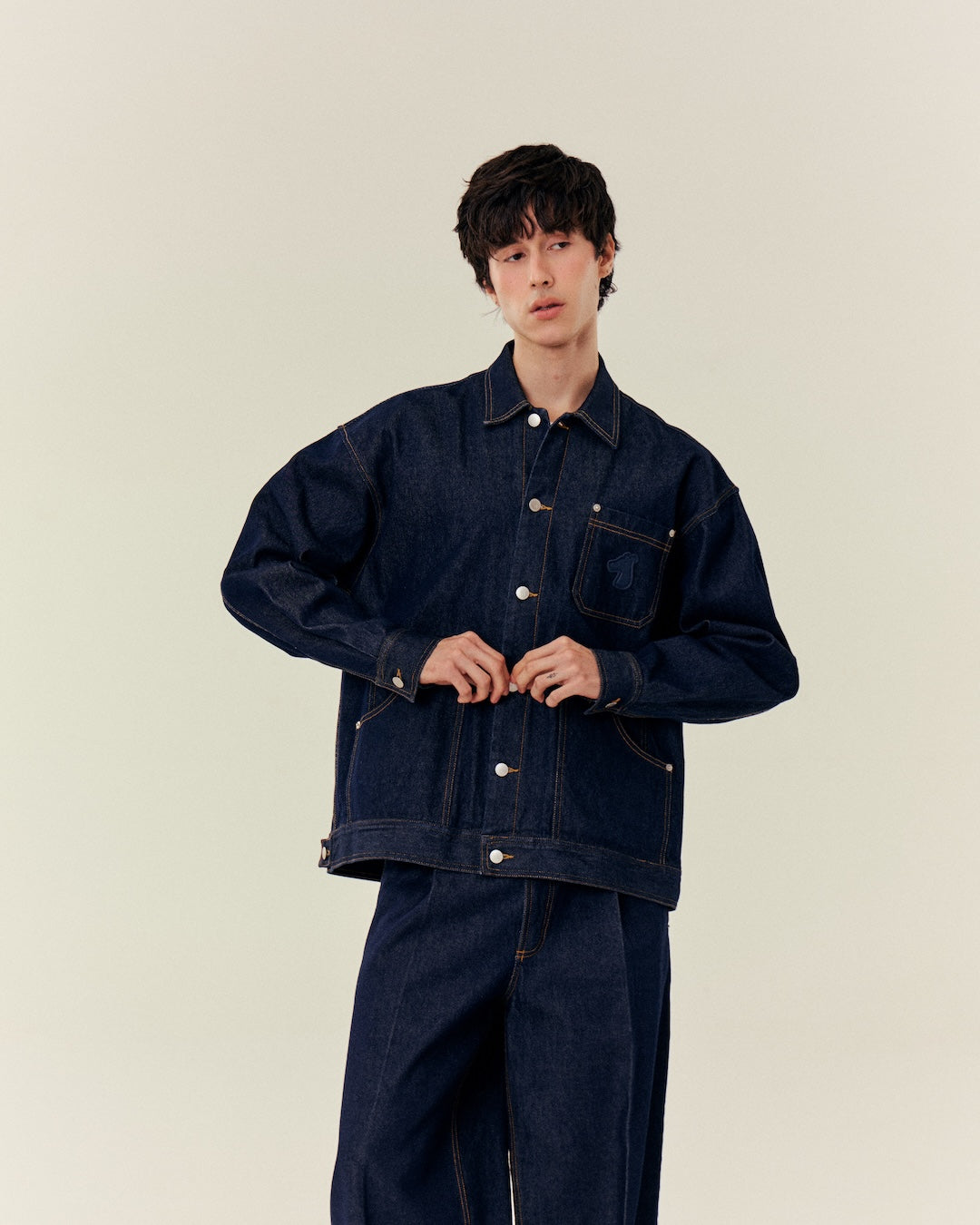 SMILEYHOUND DENIM WORK JACKET WITH DOUBLE-LAYER POCKETS