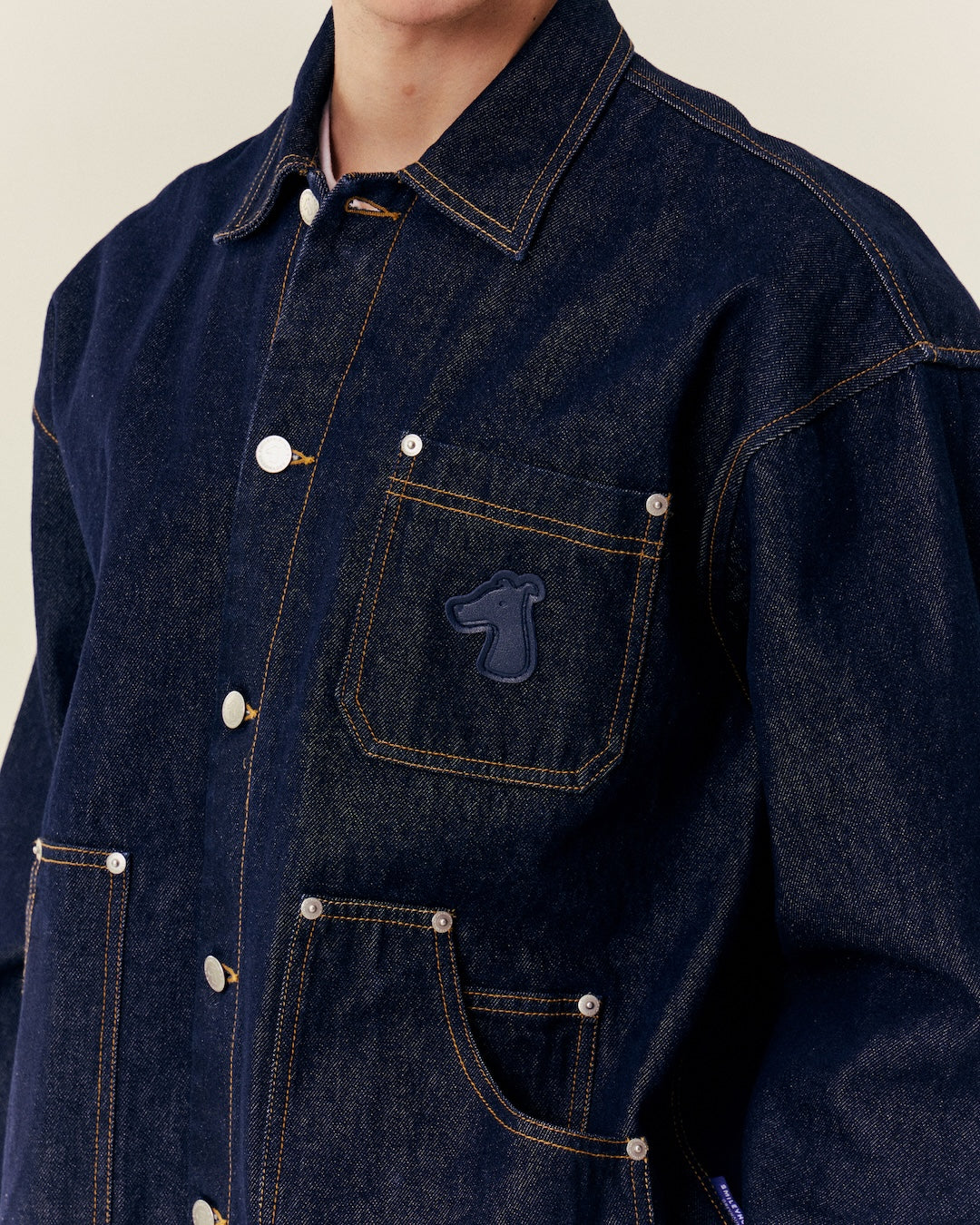 SMILEYHOUND DENIM WORK JACKET WITH DOUBLE-LAYER POCKETS