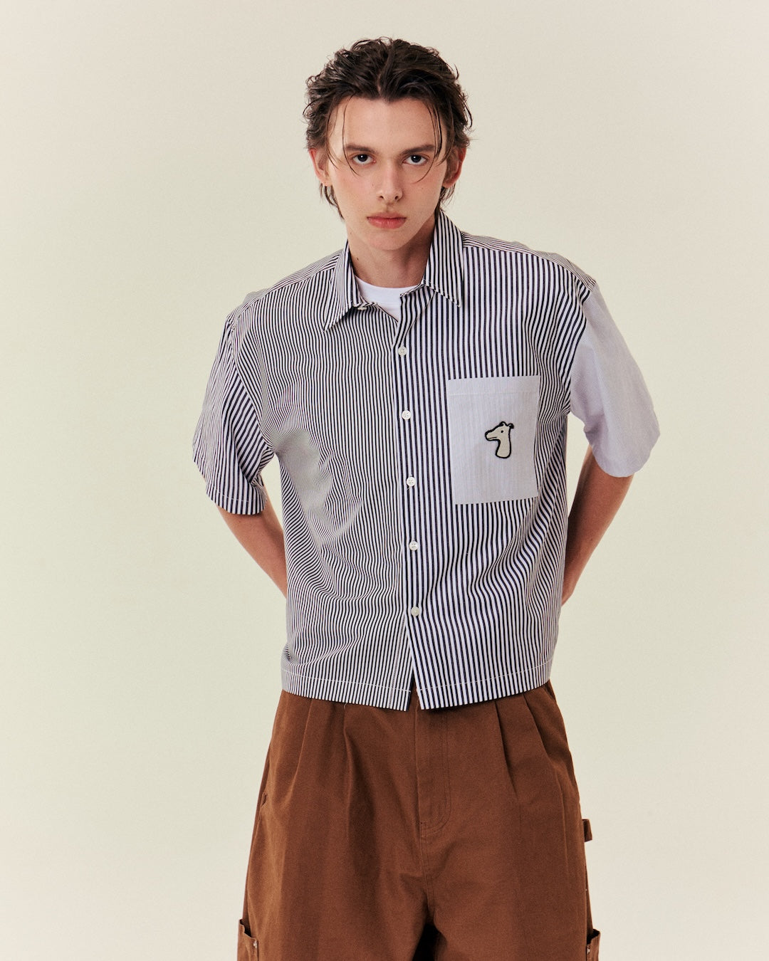 SMILEYHOUND CROPPED PANEL STRIPE SHIRT