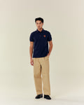 SMILEYHOUND STRIPED RIB COLLAR POLO WITH LEATHER PATCH