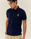 SMILEYHOUND STRIPED RIB COLLAR POLO WITH LEATHER PATCH