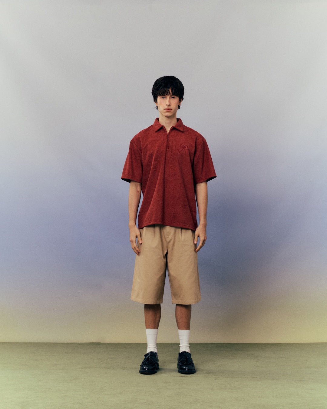 SMILEYHOUND TERRY HALF-ZIP POLO WITH SCRIPT INITIAL LOGO