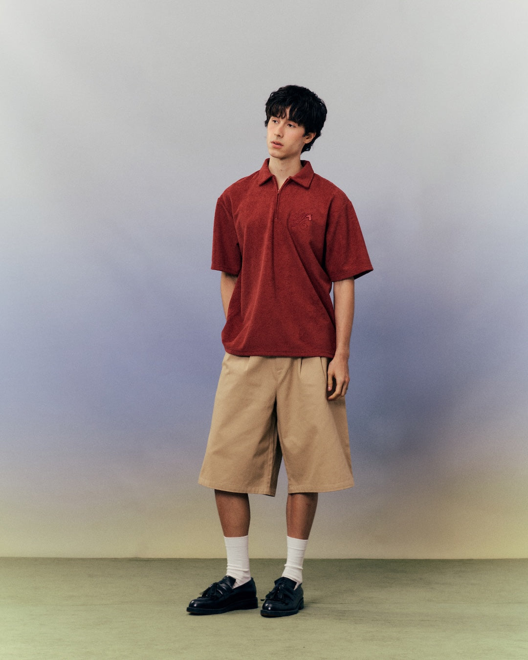 SMILEYHOUND TERRY HALF-ZIP POLO WITH SCRIPT INITIAL LOGO