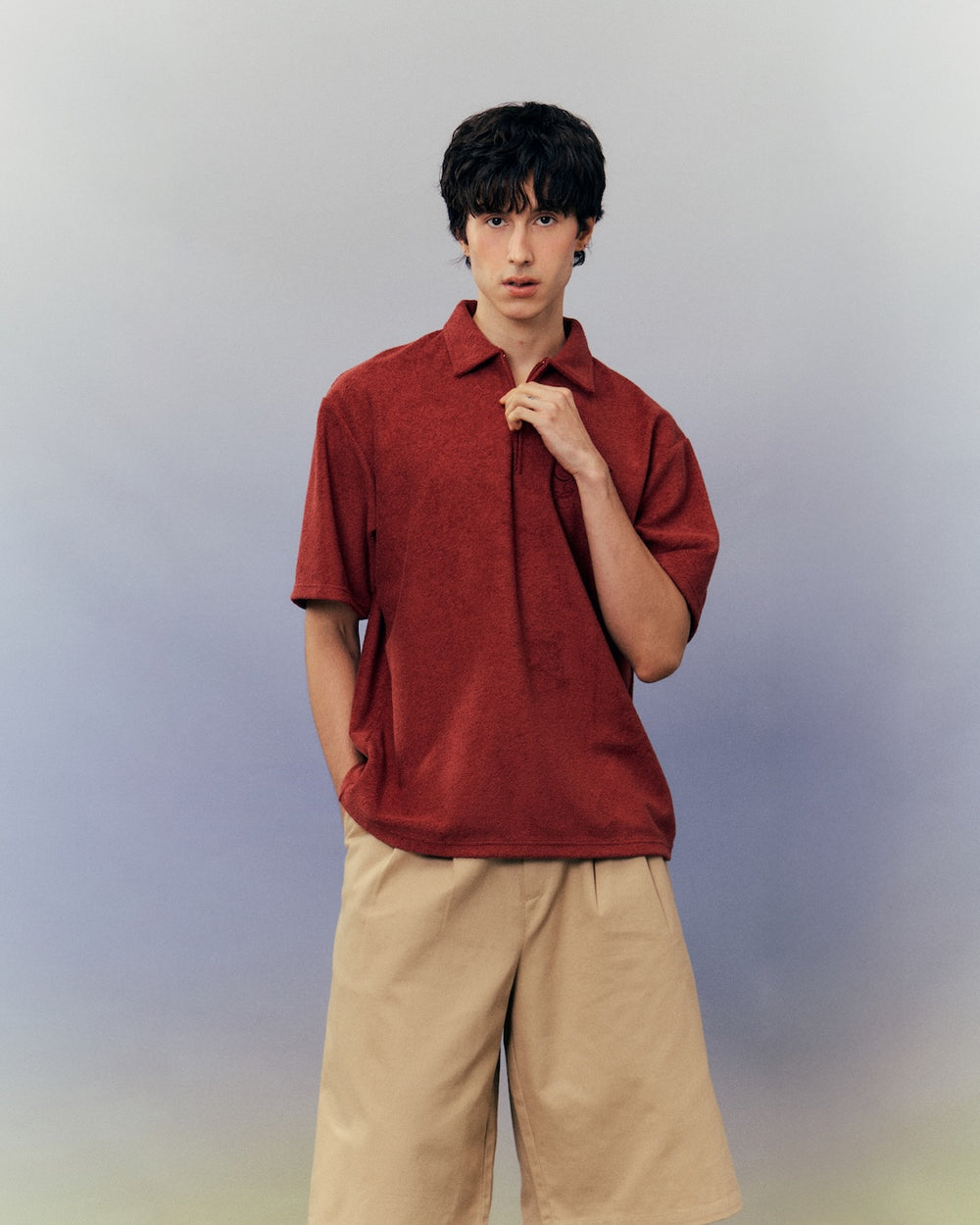 SMILEYHOUND TERRY HALF-ZIP POLO WITH SCRIPT INITIAL LOGO