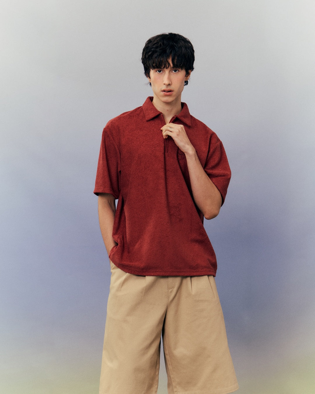 SMILEYHOUND TERRY HALF-ZIP POLO WITH SCRIPT INITIAL LOGO