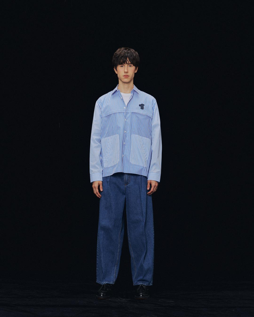 SMILEYHOUND GOODGATHER WORKWEAR SHIRT WITH STRIPE & SOLID PANELS