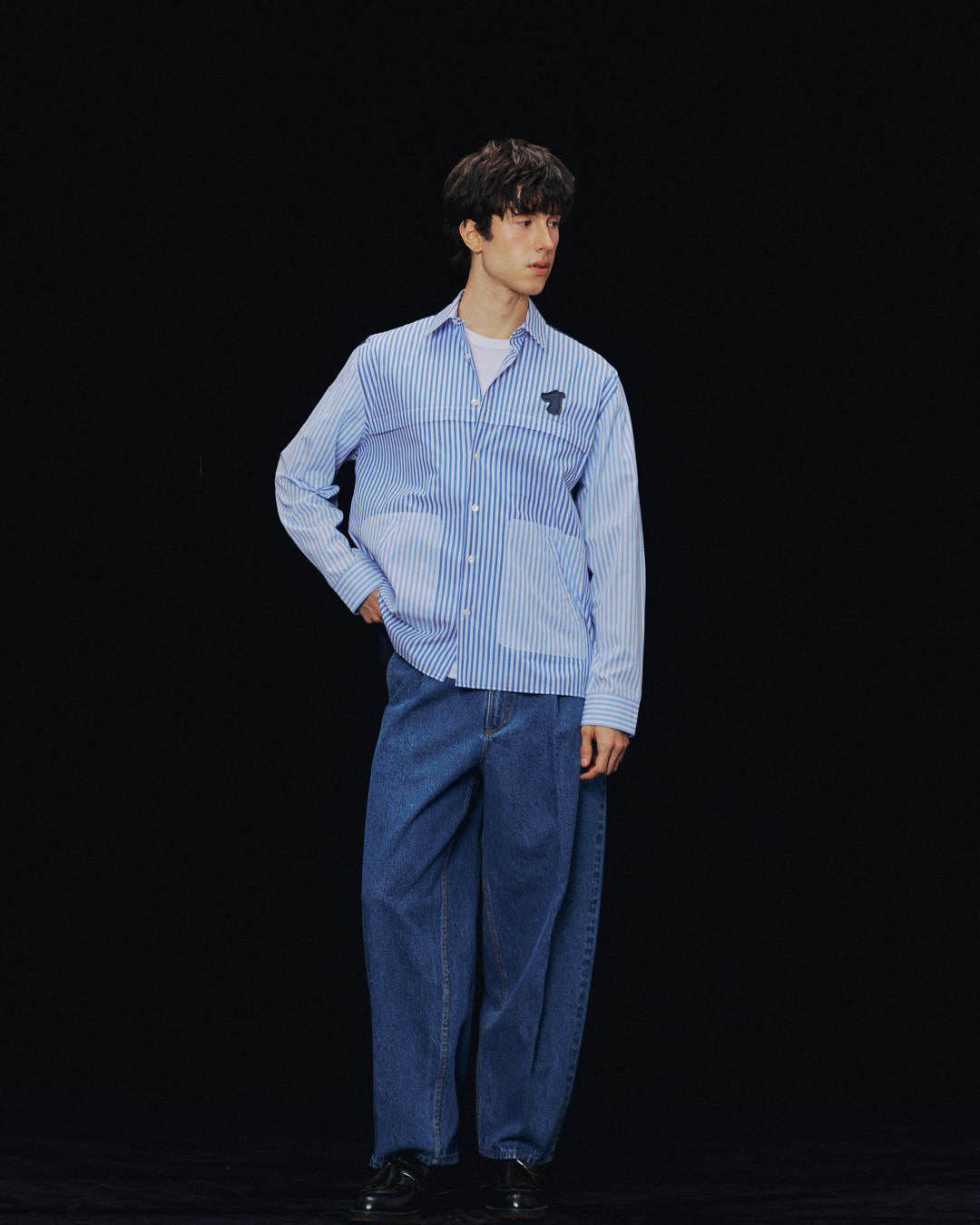 SMILEYHOUND GOODGATHER WORKWEAR SHIRT WITH STRIPE & SOLID PANELS