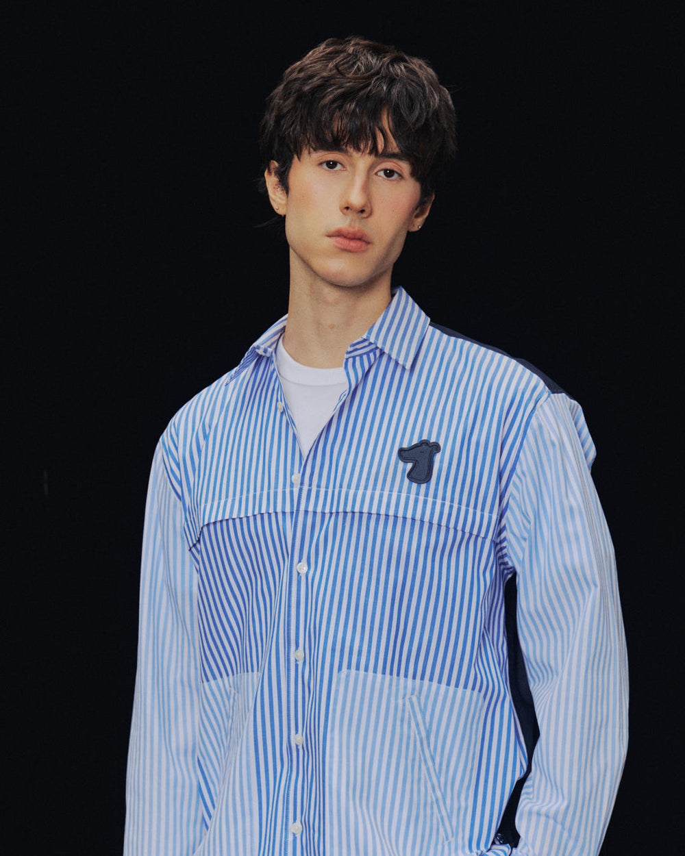 SMILEYHOUND GOODGATHER WORKWEAR SHIRT WITH STRIPE & SOLID PANELS