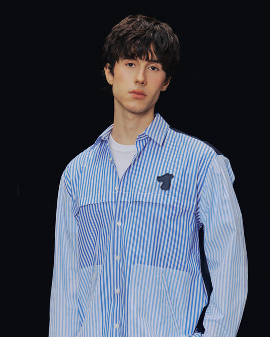 SMILEYHOUND GOODGATHER WORKWEAR SHIRT WITH STRIPE & SOLID PANELS