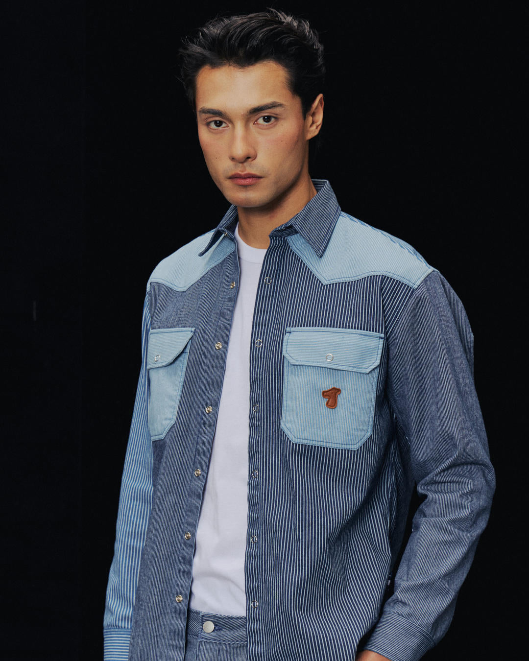 SMILEYHOUND GOODGATHER HICKORY MIX STRIPE WESTERN SHIRT