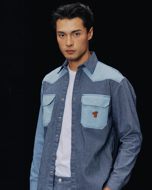 SMILEYHOUND GOODGATHER HICKORY MIX STRIPE WESTERN SHIRT