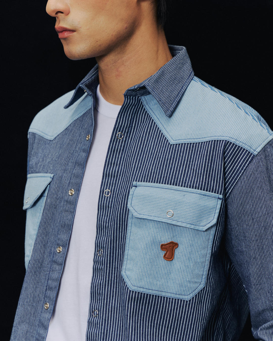 SMILEYHOUND GOODGATHER HICKORY MIX STRIPE WESTERN SHIRT