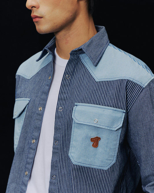 SMILEYHOUND GOODGATHER HICKORY MIX STRIPE WESTERN SHIRT