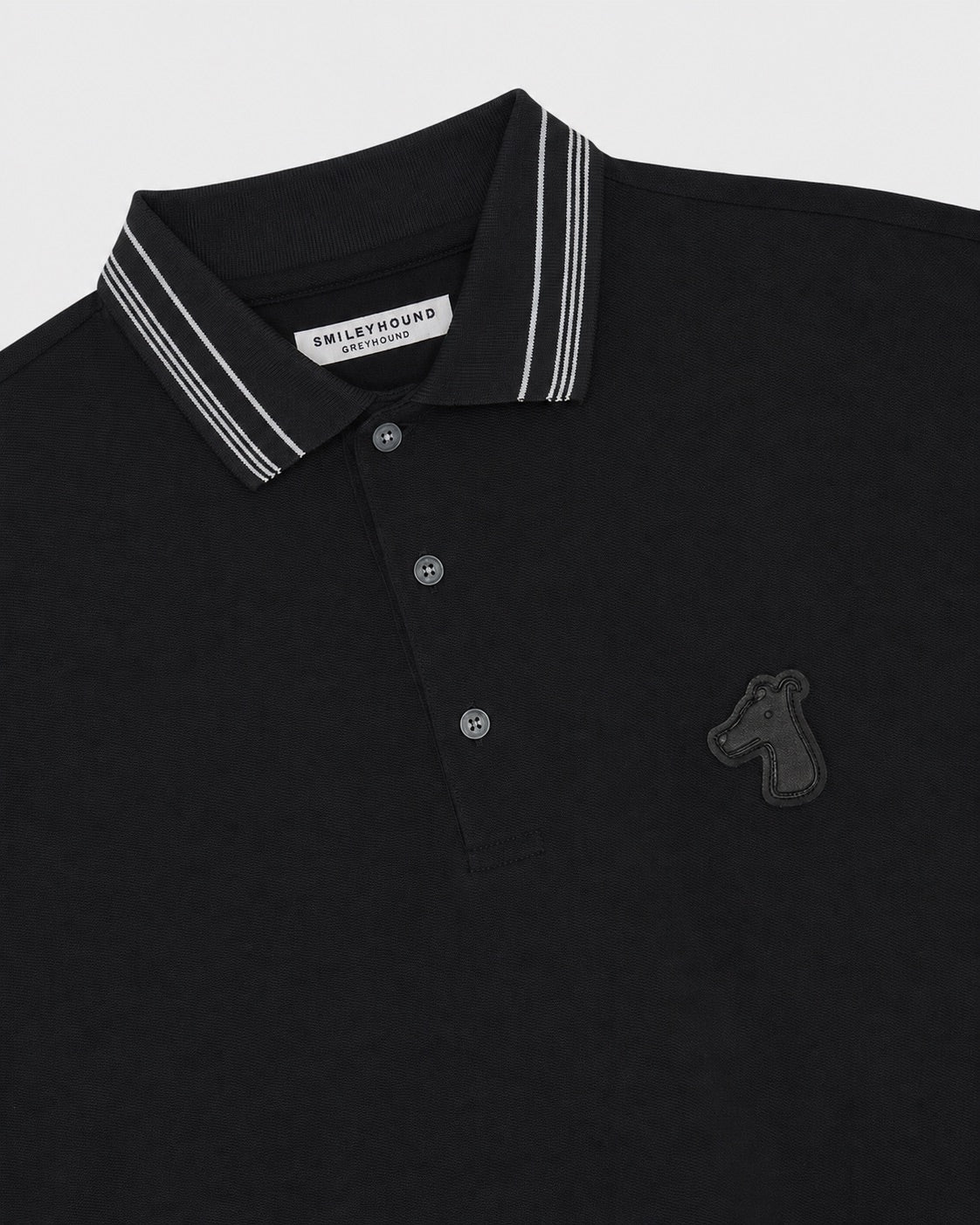 SMILEYHOUND STRIPED RIB COLLAR POLO WITH LEATHER PATCH