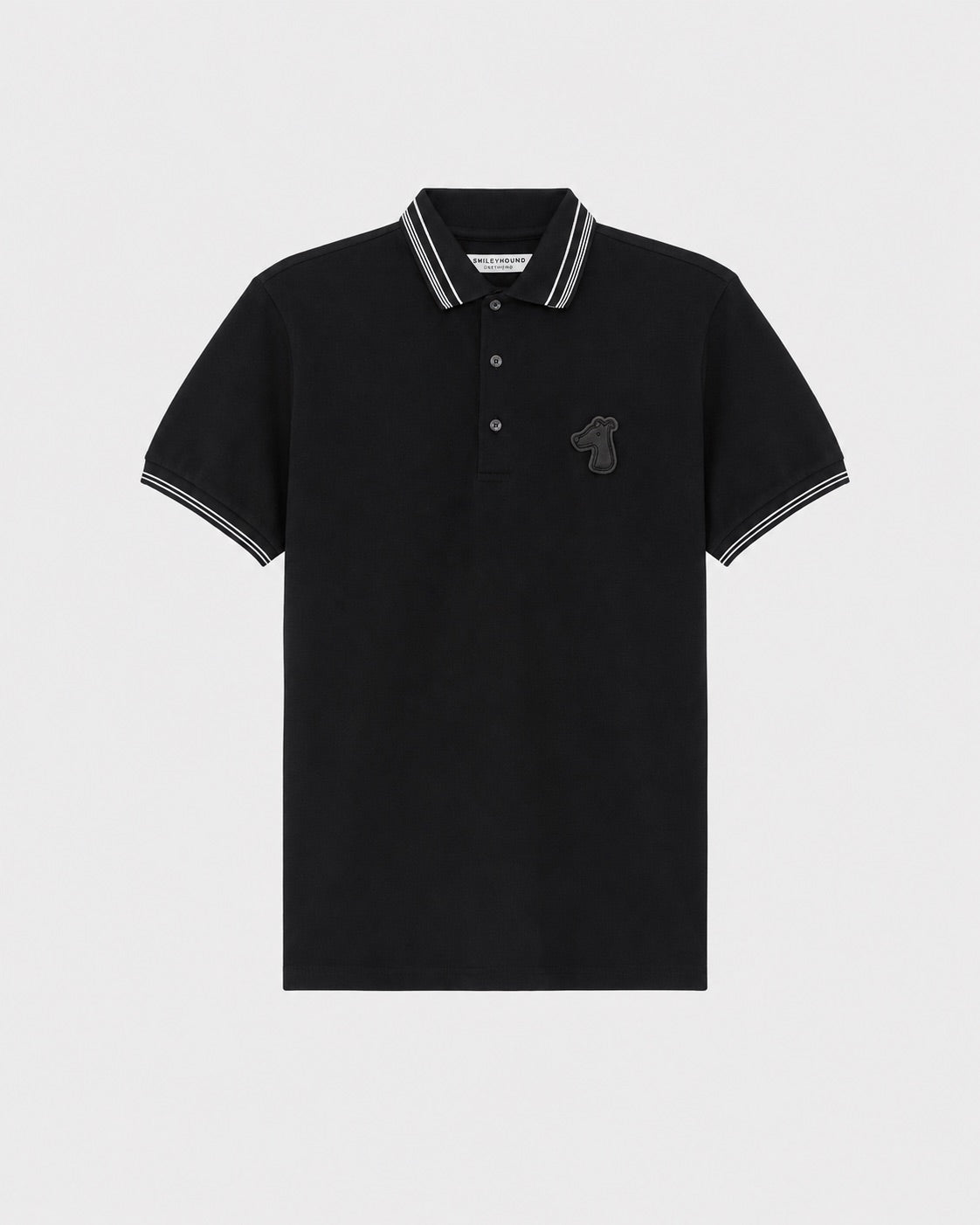 SMILEYHOUND STRIPED RIB COLLAR POLO WITH LEATHER PATCH