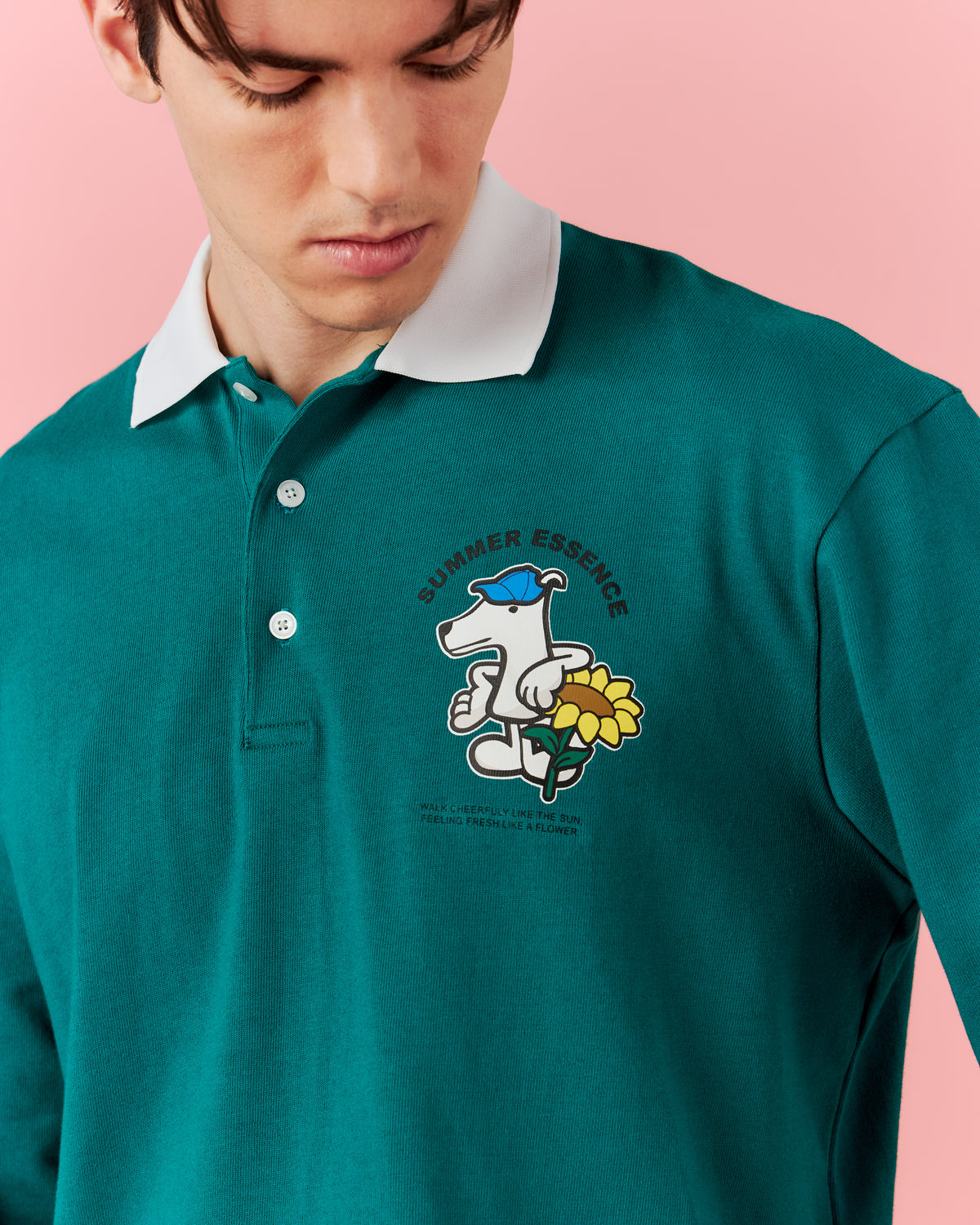 LONG SLEEVE POLO SHIRT WITH LOGO PRINT