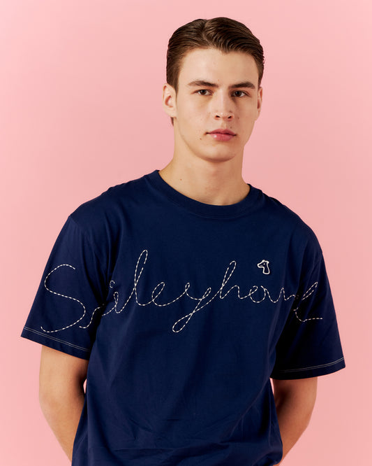 SMILEYHOUND EMBROIDERED LOGO CONTRAST STITCH T-SHIRT