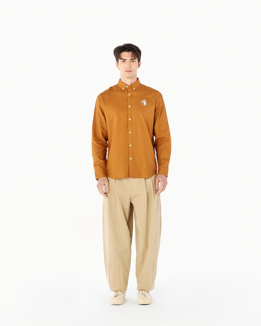 LINEN-BLEND REGULAR SHIRT WITH LOGO EMBROIDERED
