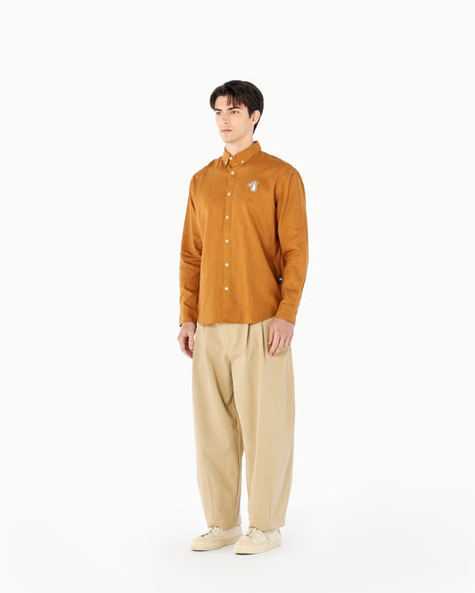 LINEN-BLEND REGULAR SHIRT WITH LOGO EMBROIDERED