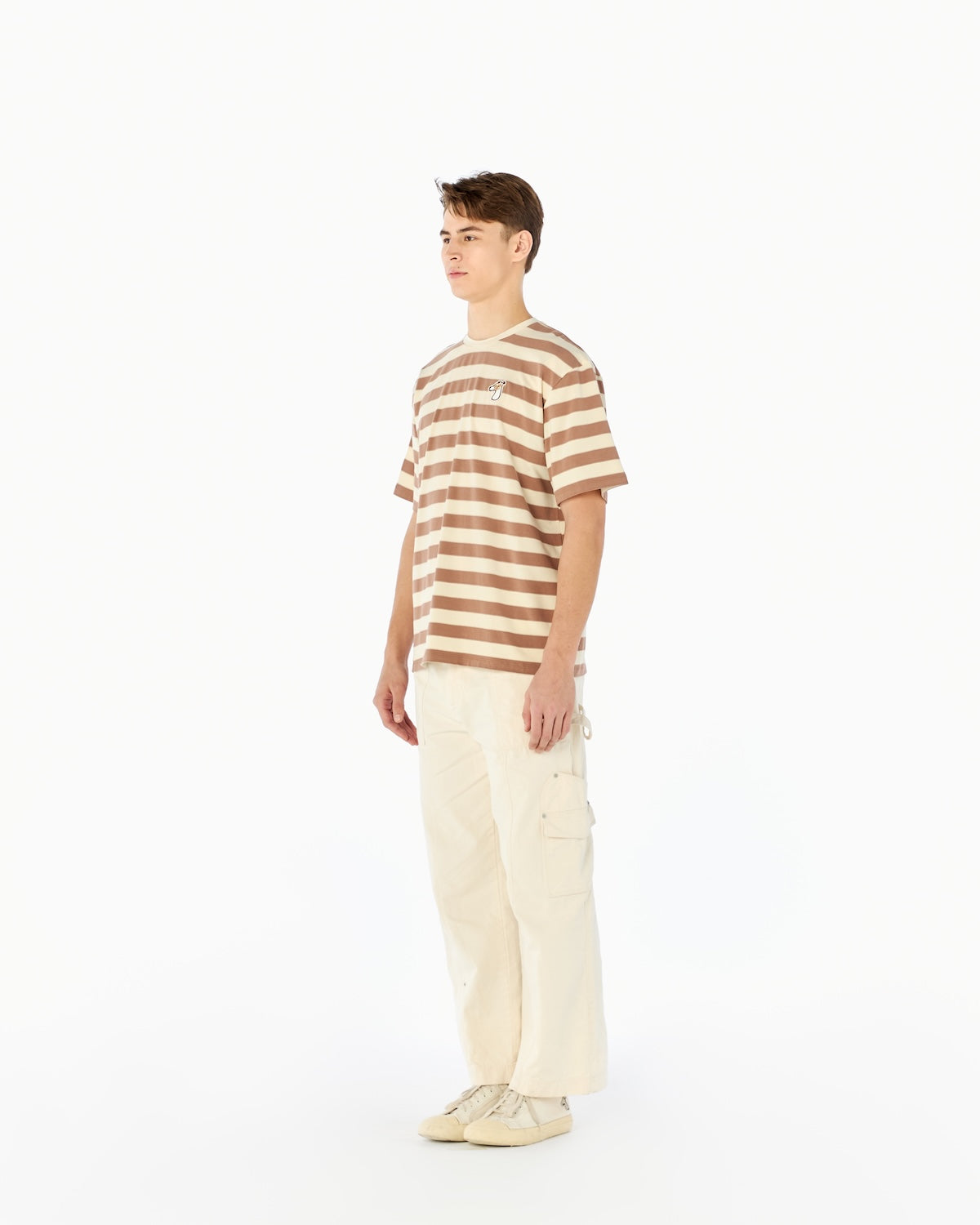 STRIPED BOXY FIT T-SHIRT WITH LOGO EMBROIDERED
