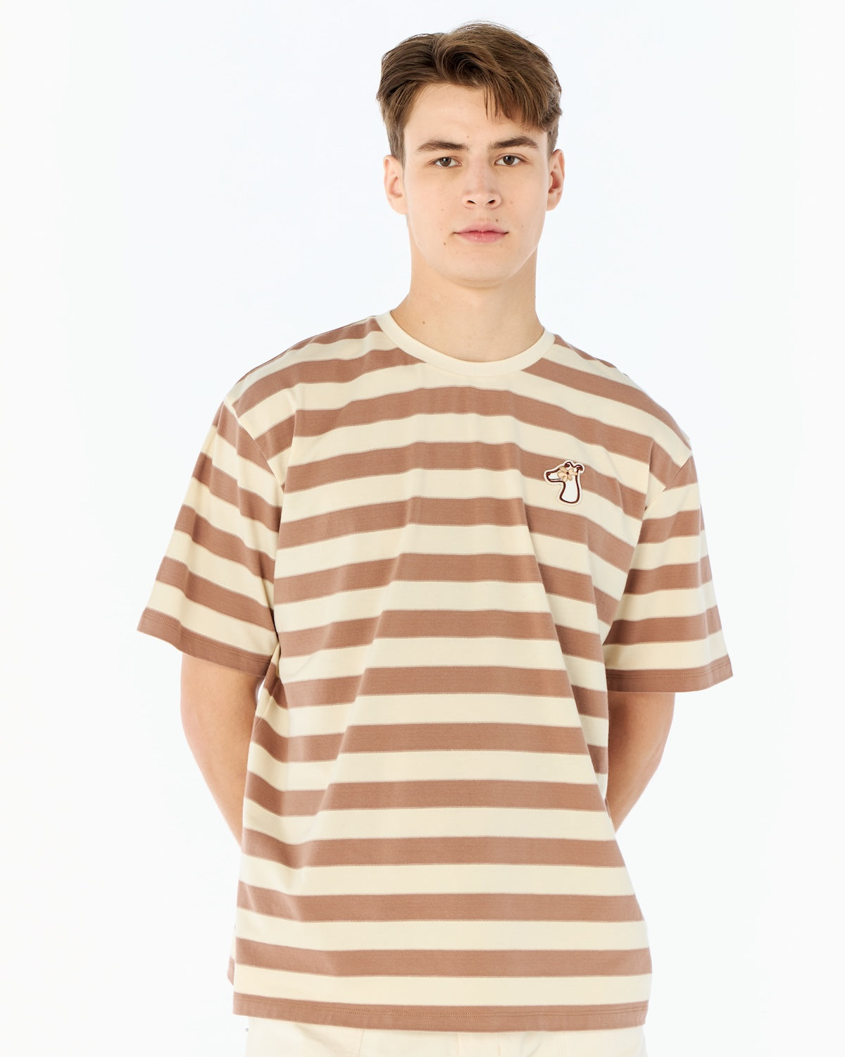 STRIPED BOXY FIT T-SHIRT WITH LOGO EMBROIDERED
