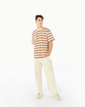 STRIPED BOXY FIT T-SHIRT WITH LOGO EMBROIDERED
