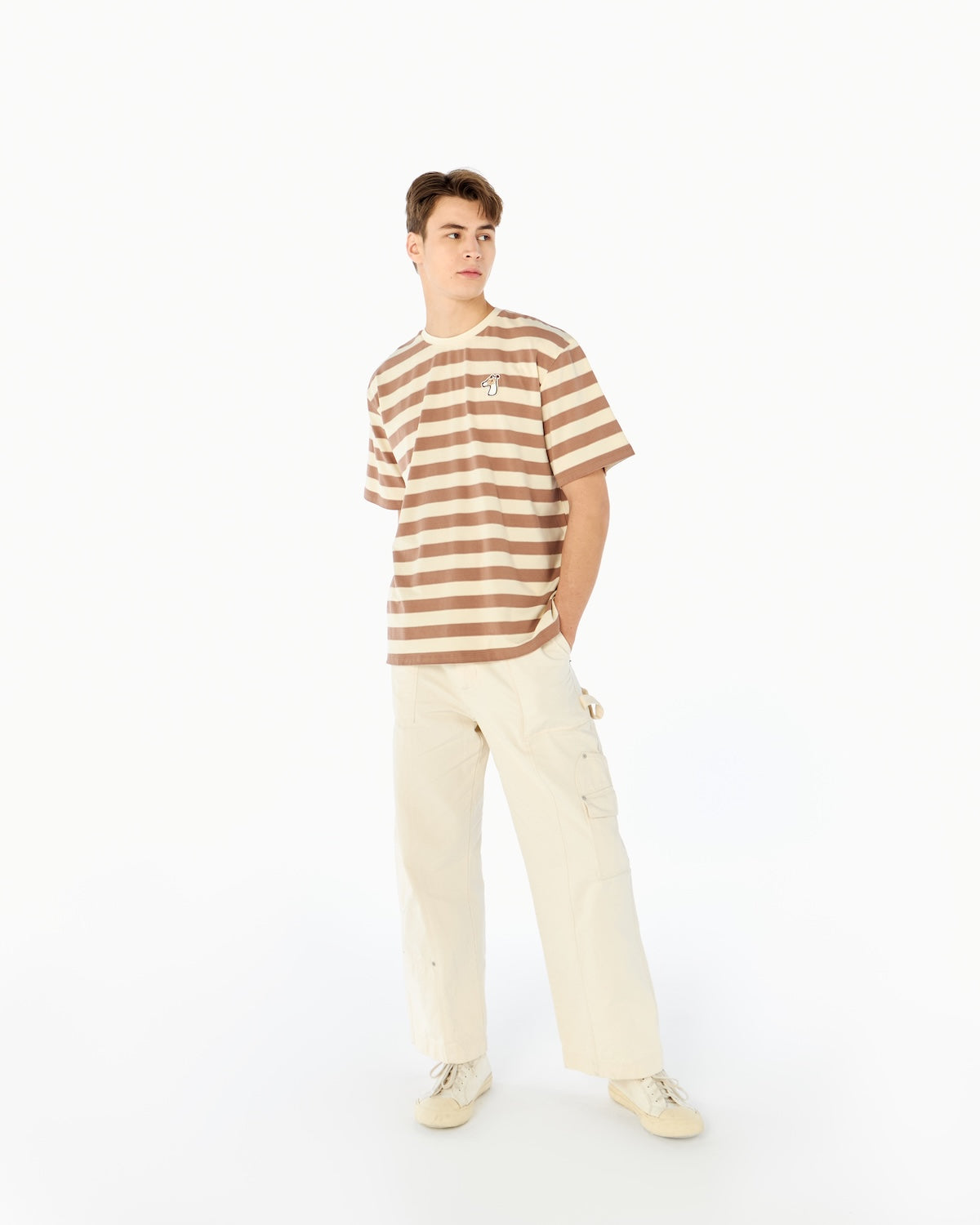 STRIPED BOXY FIT T-SHIRT WITH LOGO EMBROIDERED