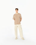 STRIPED BOXY FIT T-SHIRT WITH LOGO EMBROIDERED