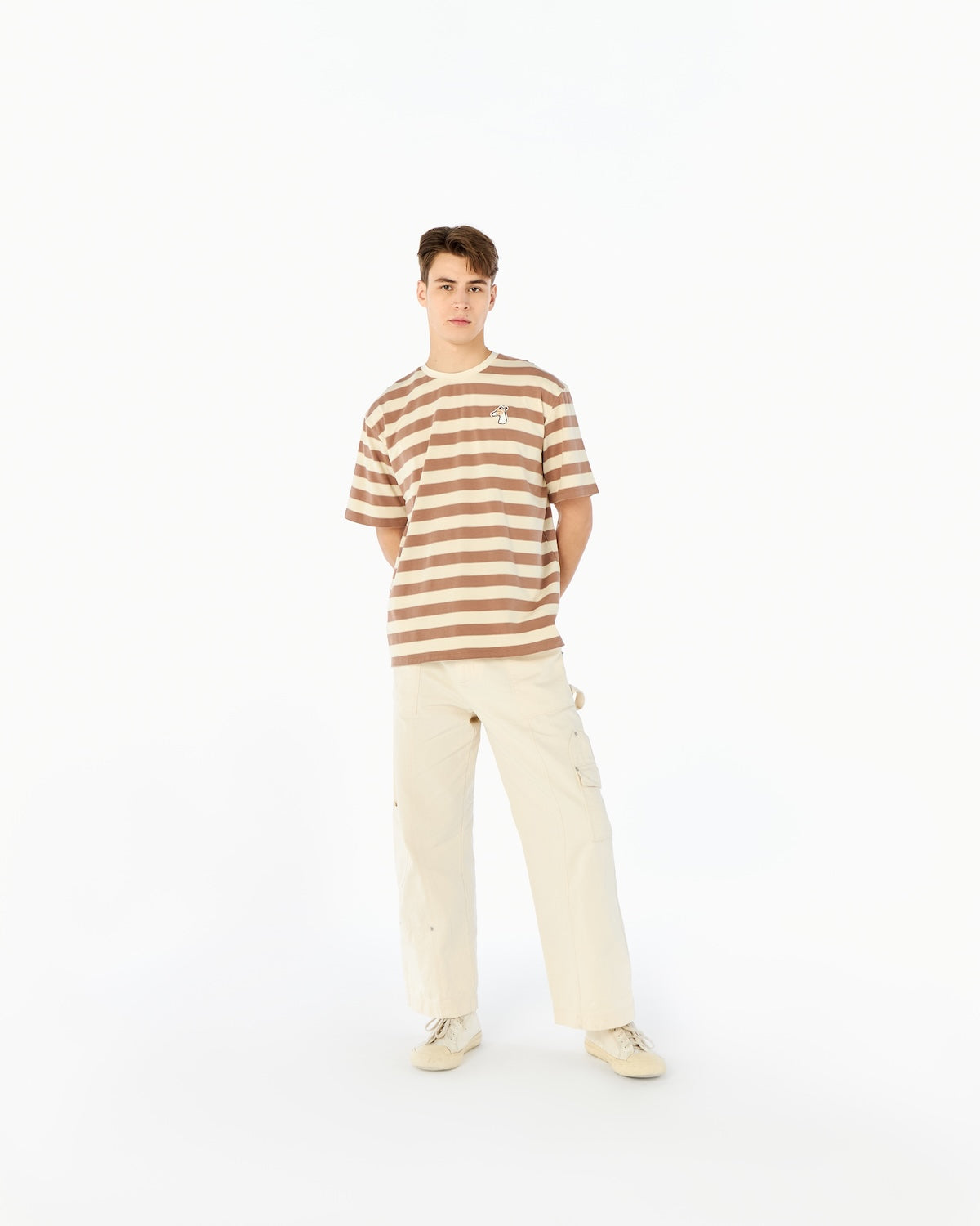 STRIPED BOXY FIT T-SHIRT WITH LOGO EMBROIDERED